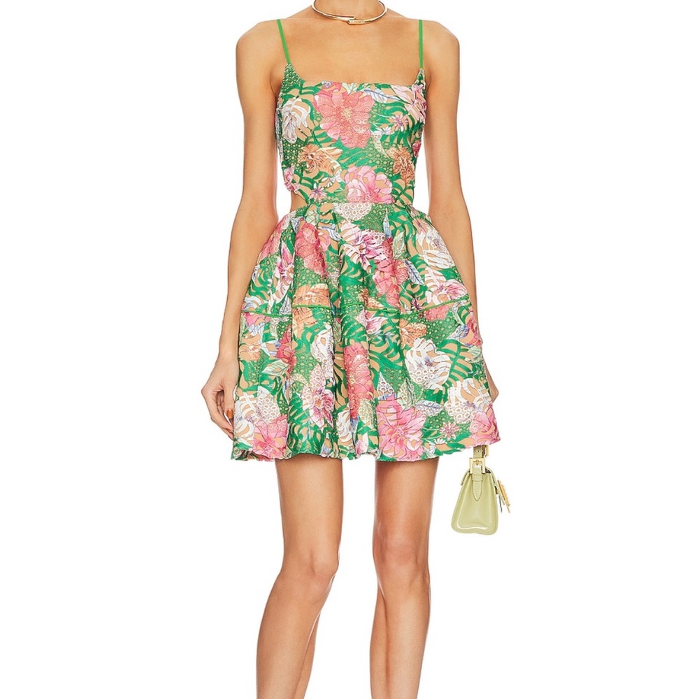 Elliatt Green Pink A-Line Mini Dress